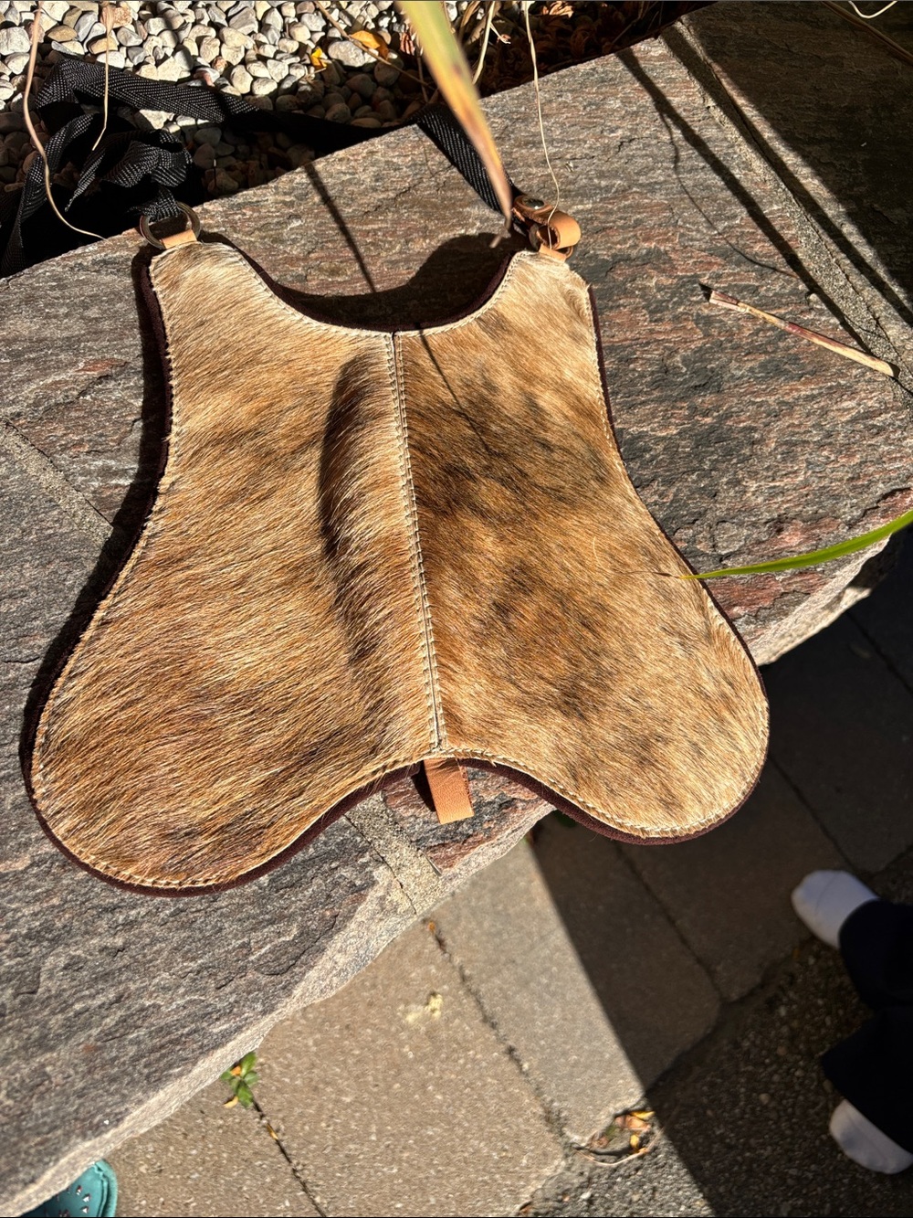 Women's Brown Haircalf Crossbody Bag with Center Stitch Detail